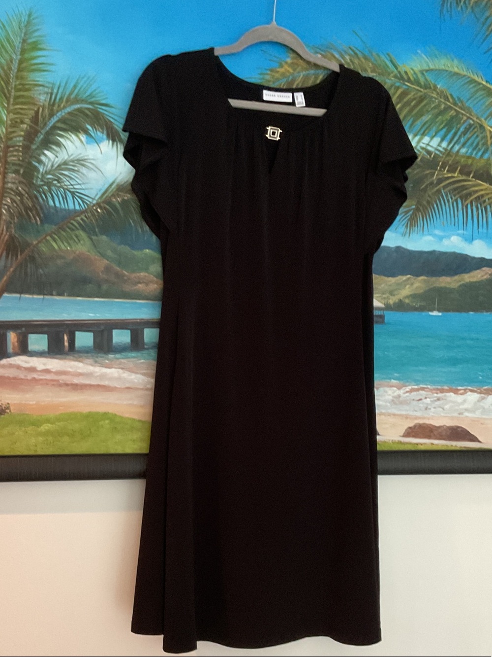 Susan Graver Black Midi Dress with Decorative Square Accent